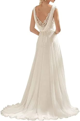 ABaoWedding Women's Wedding Dress Lace Double V-Neck Sleeveless Ivory US 14 | Elegant Bridal Gown with Lace & Beading (70-120 chars) thumbnail 4