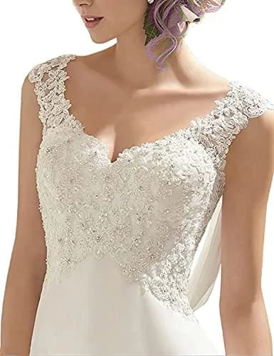 ABaoWedding Women's Wedding Dress Lace Double V-Neck Sleeveless Ivory US 14 | Elegant Bridal Gown with Lace & Beading (70-120 chars) thumbnail 3