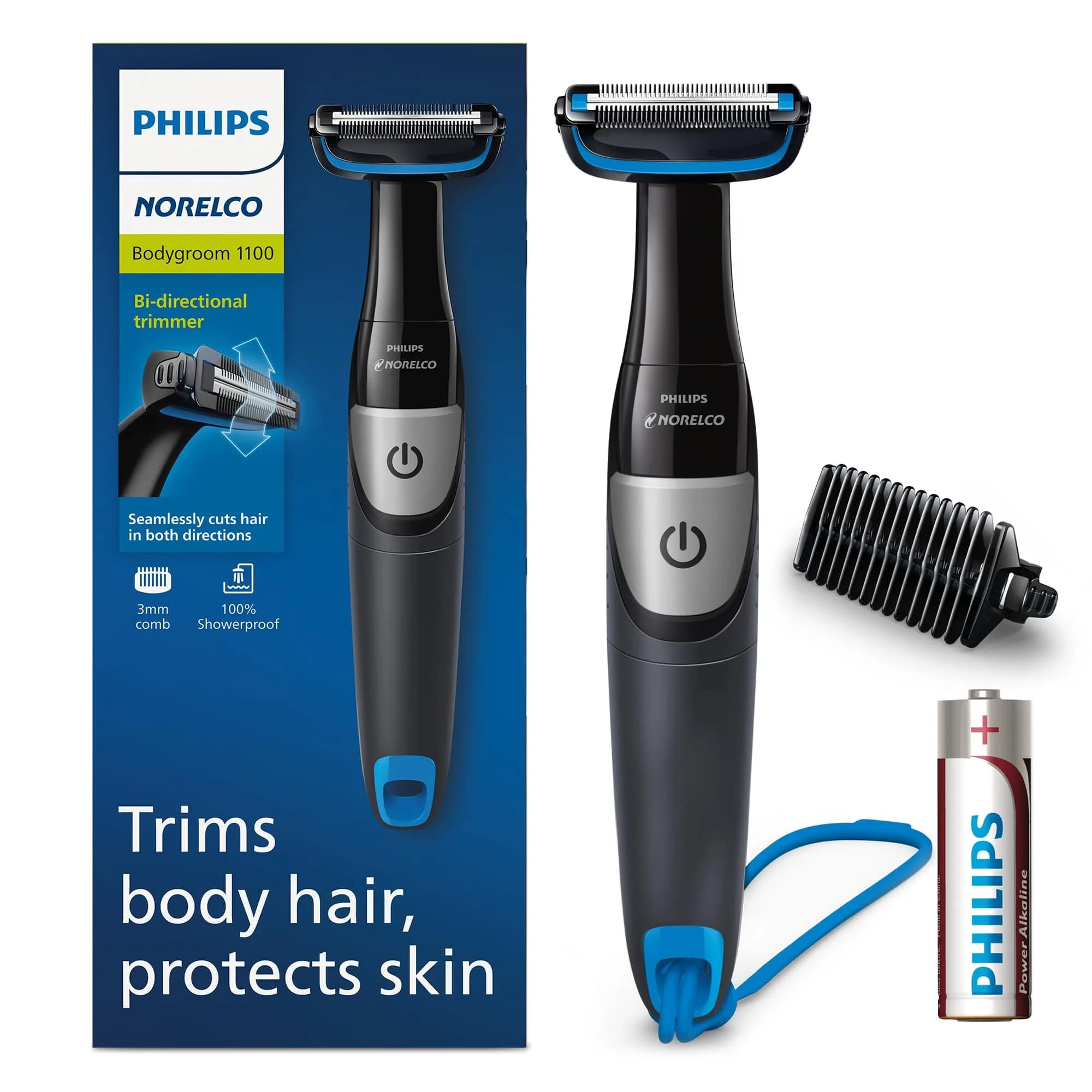 Philips Norelco Bodygroom Series 1100 BG1026/60 Showerproof Body Hair Trimmer for Men | Trims Below Neck Safely - main product image