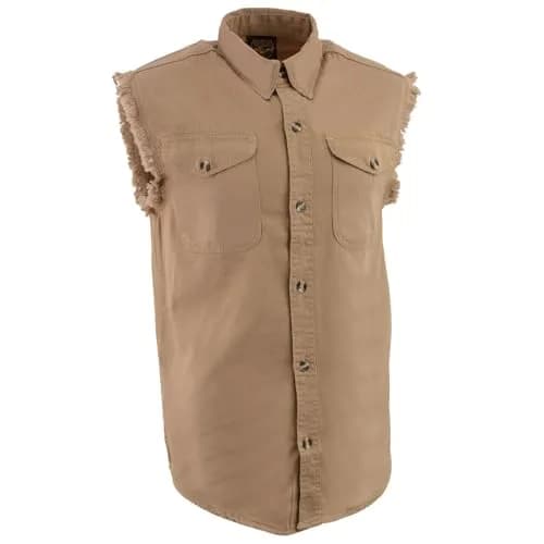 Milwaukee Leather DM4005 Men's Beige Lightweight Sleeveless Denim Shirt | Casual, 3X-Large, Cotton thumbnail 1