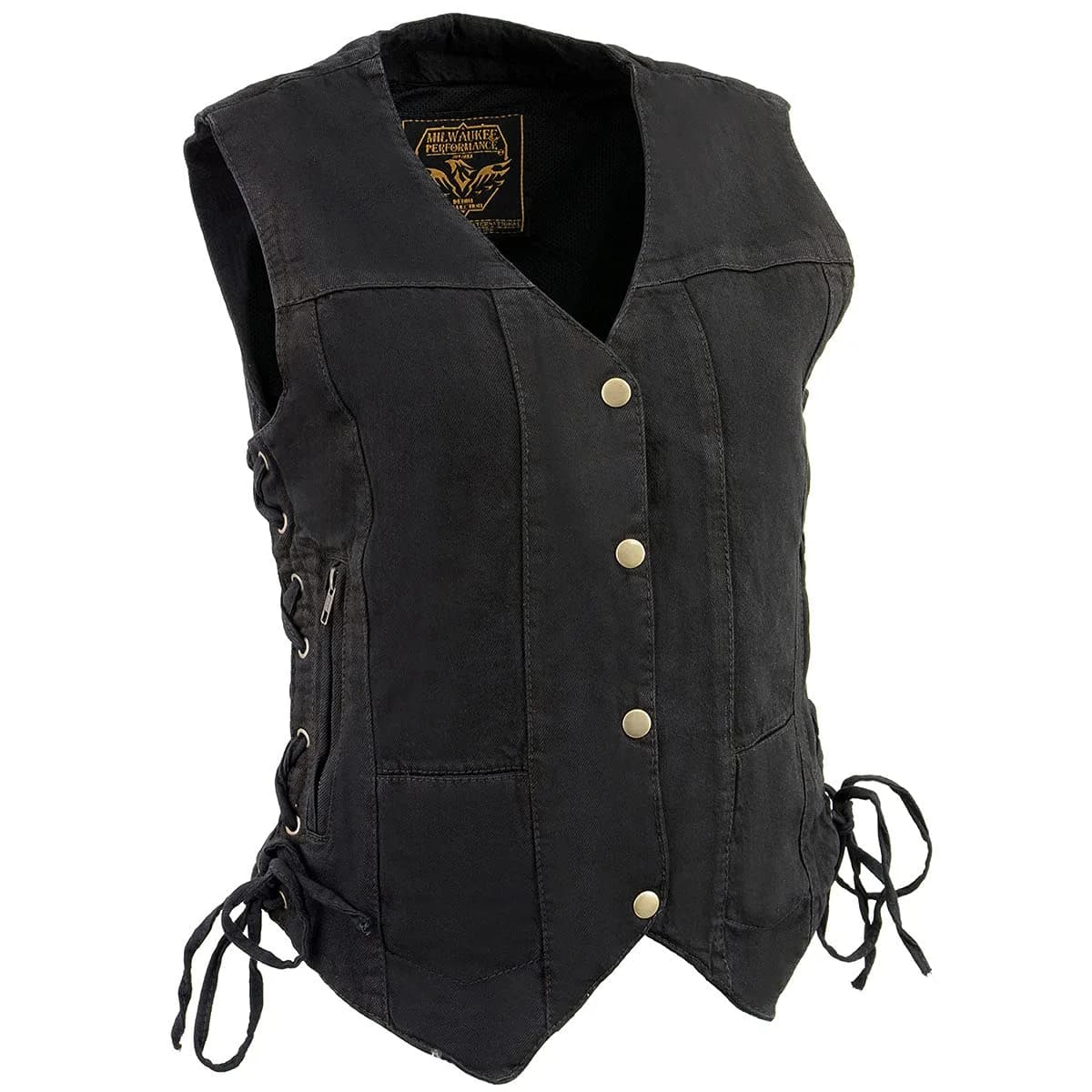 Milwaukee Leather MDL4020 Women's Classic Black 6 Pocket Denim Vest | 4X-Large, Sleeveless, Cotton - main product image