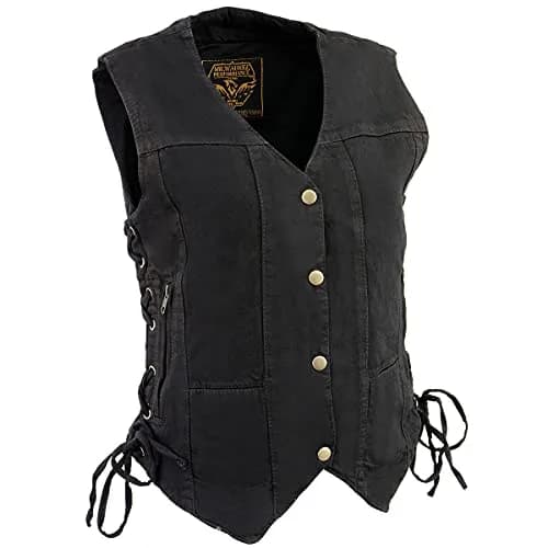 Milwaukee Leather MDL4020 Women's Classic Black 6 Pocket Denim Vest | 4X-Large, Sleeveless, Cotton thumbnail 1