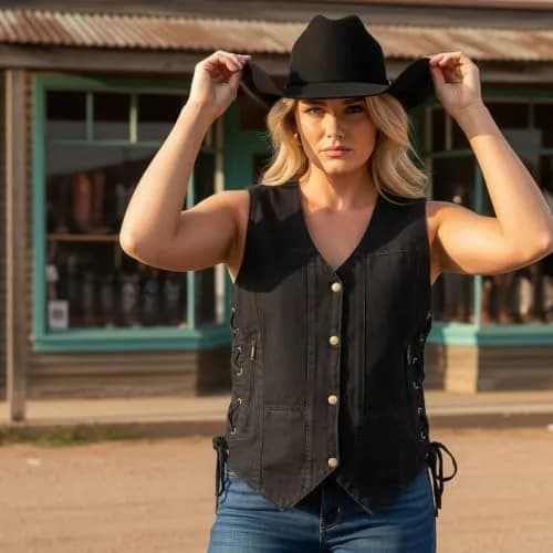 Milwaukee Leather MDL4020 Women's Classic Black 6 Pocket Denim Vest | 4X-Large, Sleeveless, Cotton thumbnail 3
