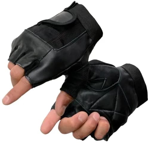 Milwaukee Leather SH217 Men's Black Leather Gel Padded Palm Fingerless Motorcycle Hand Gloves W/Breathable Mesh Material - X-Large thumbnail 1