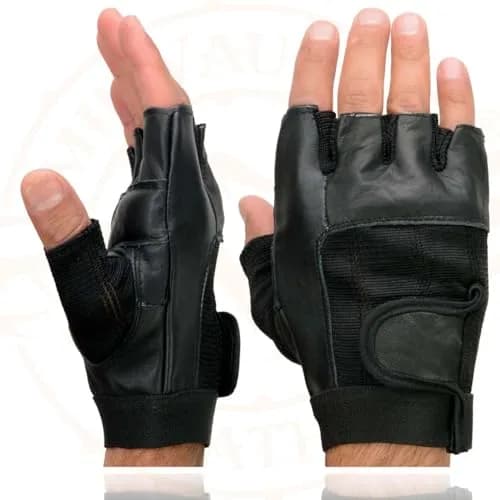 Milwaukee Leather SH217 Men's Black Leather Gel Padded Palm Fingerless Motorcycle Hand Gloves W/Breathable Mesh Material - X-Large thumbnail 4