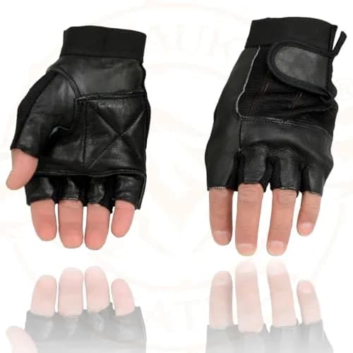 Milwaukee Leather SH217 Men's Black Leather Gel Padded Palm Fingerless Motorcycle Hand Gloves W/Breathable Mesh Material - X-Large thumbnail 3