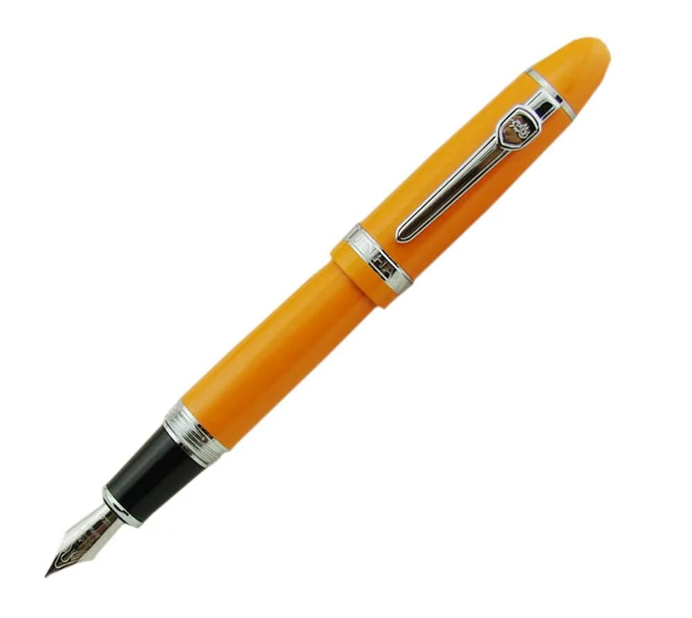 Lanxivi Jinhao 159 Fountain Pen Medium Nib Orange Color Silver Trim Big Heavy with Converter (14.8cm / 5.8in, 50g / 1.76oz) — Orange