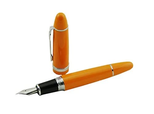 Lanxivi Jinhao 159 Fountain Pen Medium Nib Orange Color Silver Trim Big Heavy with Converter (14.8cm / 5.8in, 50g / 1.76oz) thumbnail 2