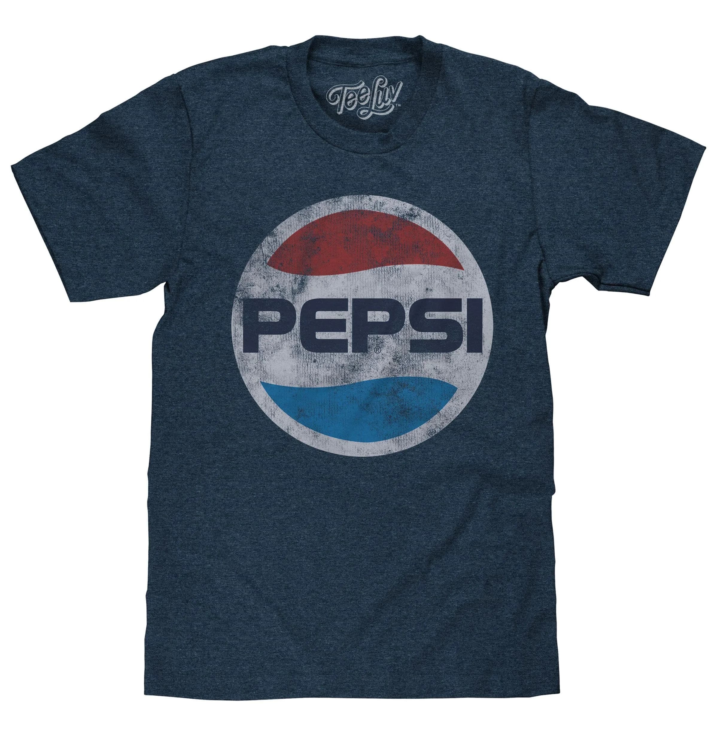 Tee Luv Pepsi Classic Logo Licensed T-shirt-small Navy Heather | Retro 70s Style, Cotton-Polyester Blend, Comfortable Fit
