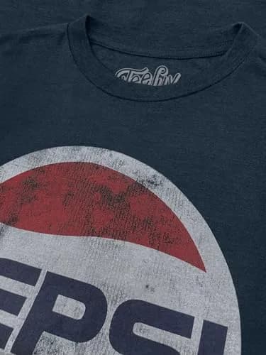 Tee Luv Men's Pepsi T-Shirt - Faded Pepsi Cola Classic 70s Logo Shirt, Navy Heather, L | Retro Pepsi Logo Tee thumbnail 2