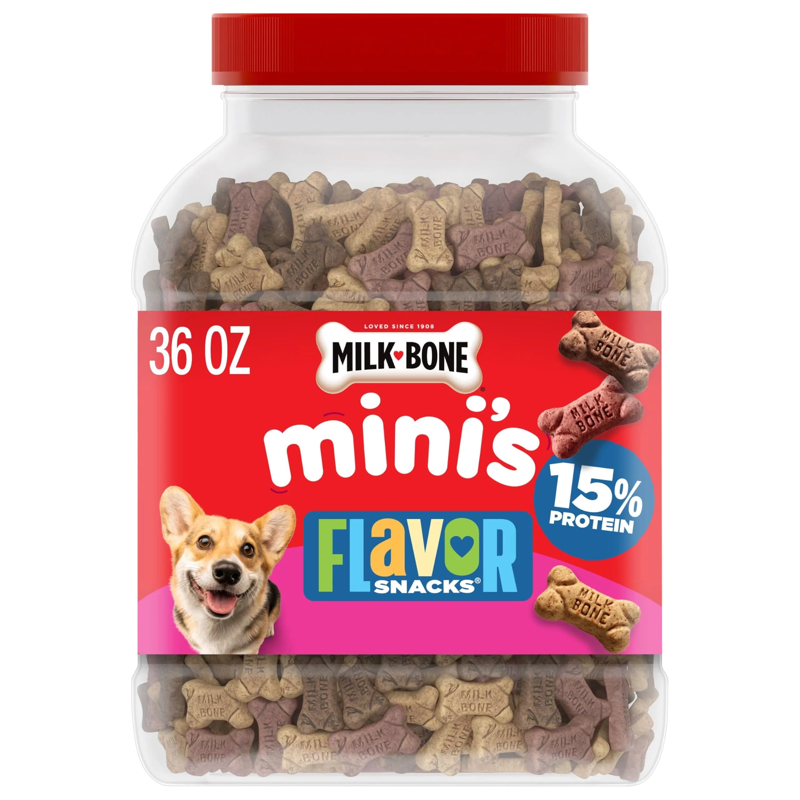 Milk-Bone Flavor Snacks Mini’s Dog Treats 36 Oz. | Wholesome, 3 Flavors, 15% Protein, Baked in USA thumbnail 1
