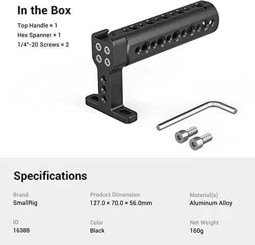 SmallRig Camera Top Handle Grip 1638 | DSLR Cage Handle with Cold Shoe Mount for Camera Rig thumbnail 7