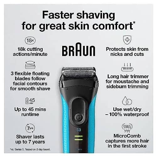 Braun Series 3 Electric Shaver 3040s Blue/Black 4 Piece Set | Precision Trimmer for a Close Shave thumbnail 3