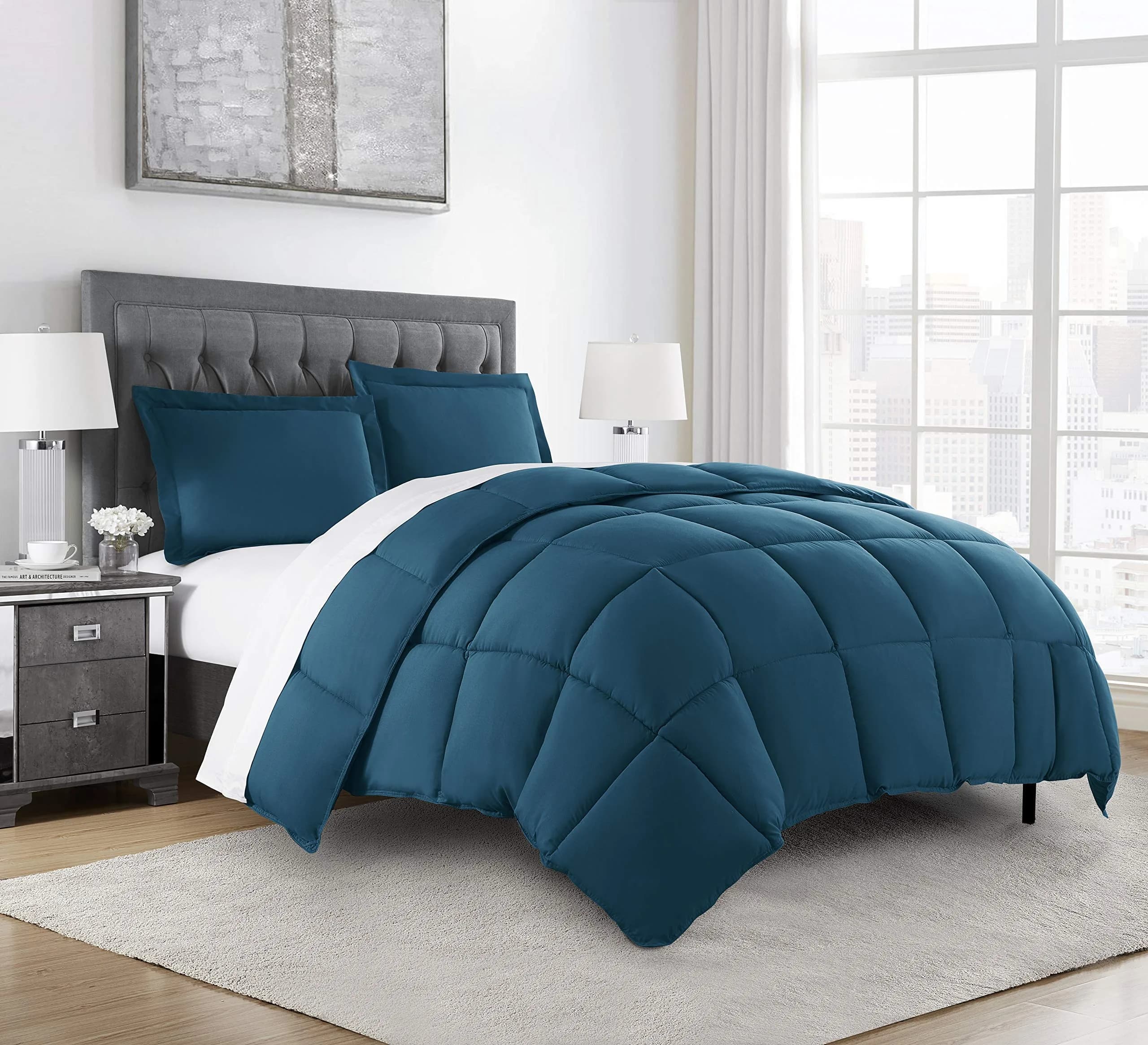 Chezmoi Collection Queen Comforter Set Teal | All Season Microfiber Bedding with Corner Tabs