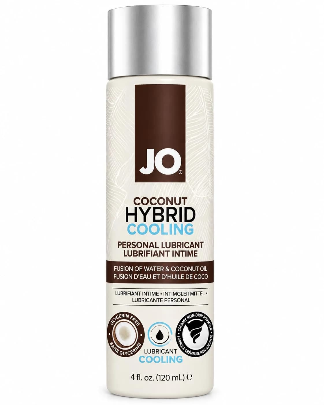 JO Silicone Free Hybrid Lubricant 120 mL | Cooling & Coconut Aroma, Not Latex Compatible — 4 Fl Oz