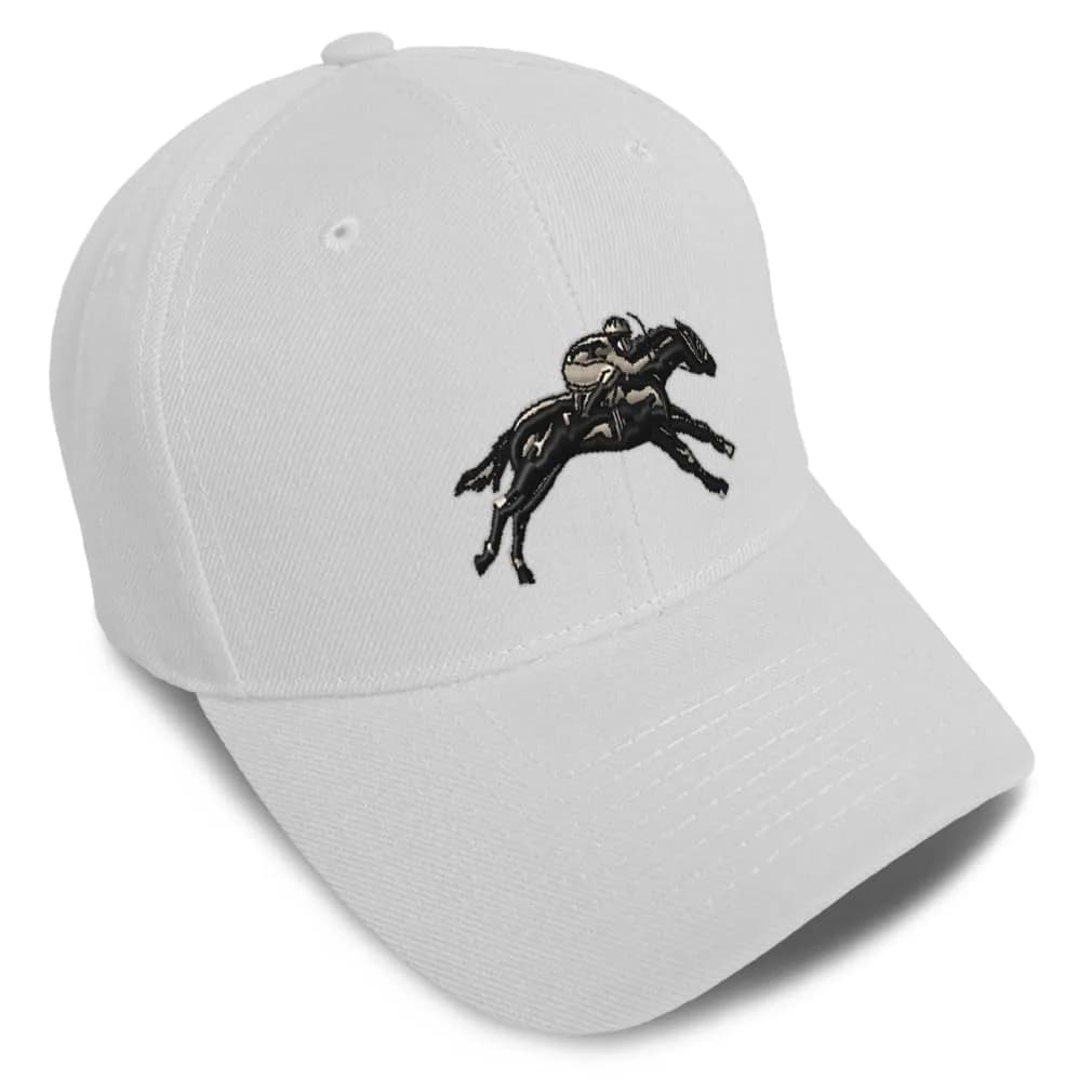 Speedy Pros Baseball Cap Jokey Horse Race White Design Only Derby Baseball Hat | Adjustable, Embroidered, Summer — White Design Only