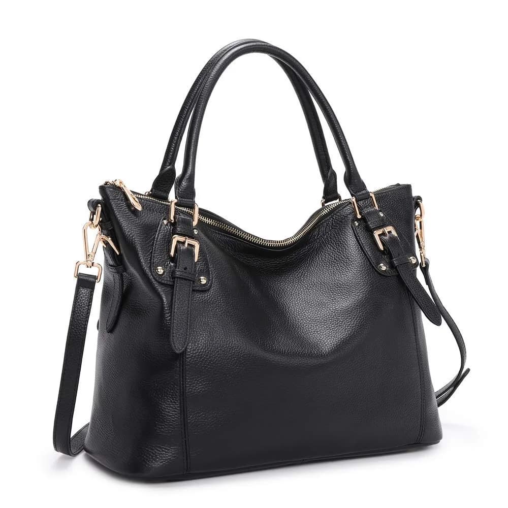 Kattee Leather Tote Handbag for Women, Large Satchel Purse, Black | Waxed Cowhide Leather, Spacious & Stylish — X-Large