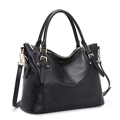 Kattee Leather Tote Handbag for Women, Large Satchel Purse, Black | Waxed Cowhide Leather, Spacious & Stylish thumbnail 1