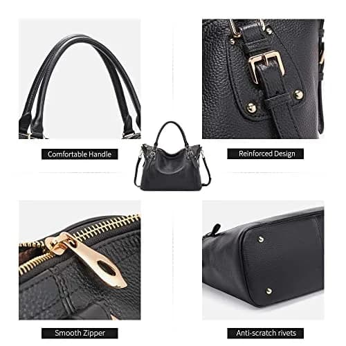 Kattee Leather Tote Handbag for Women, Large Satchel Purse, Black | Waxed Cowhide Leather, Spacious & Stylish thumbnail 6