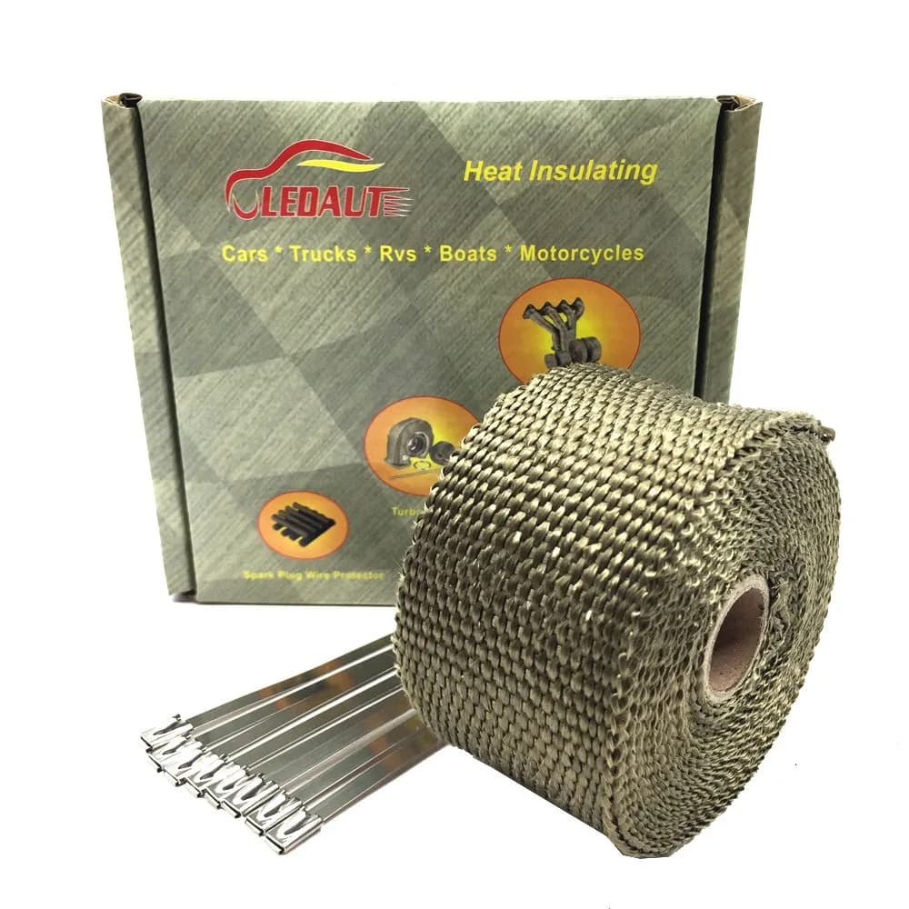 LEDAUT Titanium Exhaust Heat Wrap 2" x 16' Roll with 4 Stainless Steel Ties | Withstands 1800F Direct Heat — 2 inches X 16 feet roll