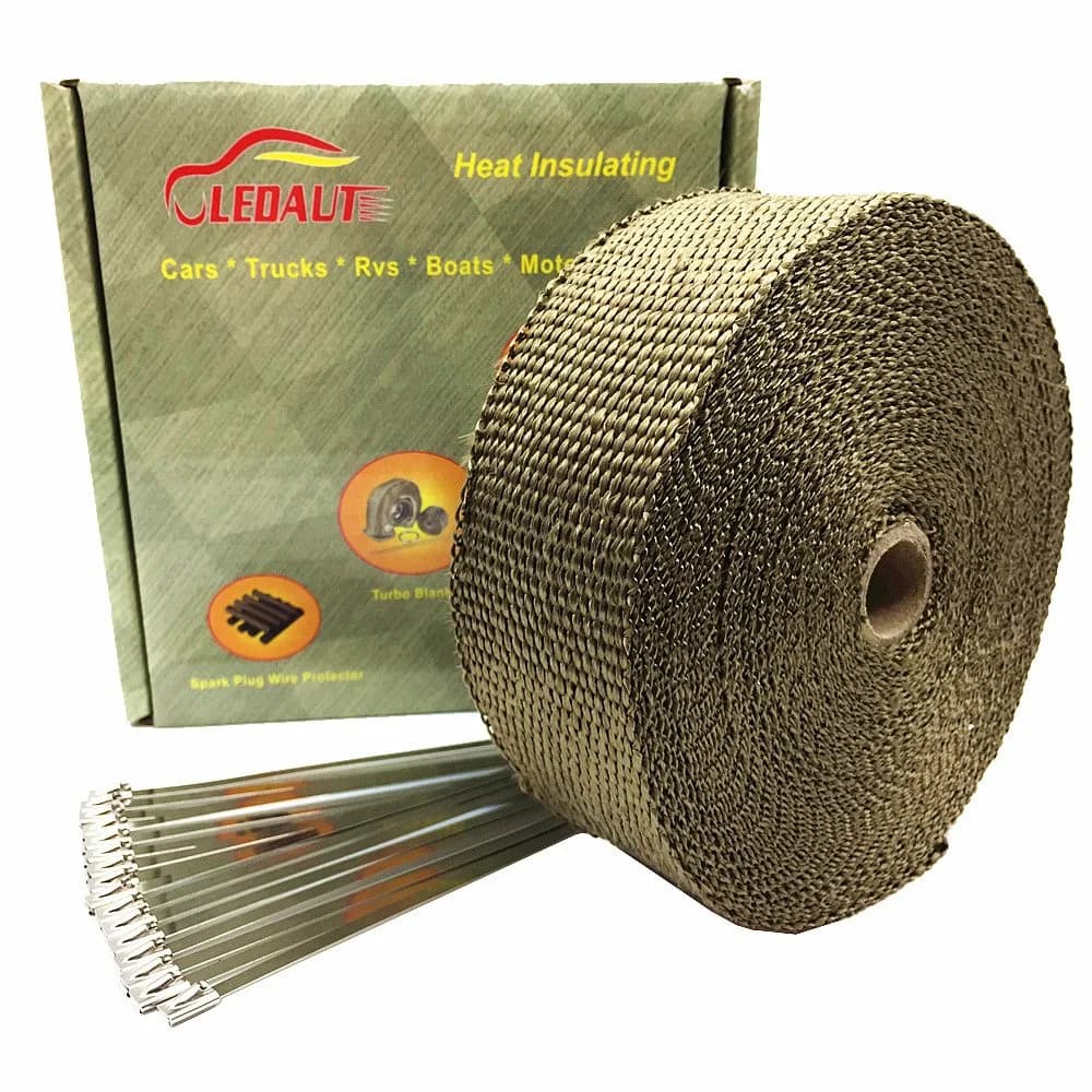 LEDAUT Titanium Exhaust Heat Wrap Roll 50 ft (15.24 m) with 16 Stainless Steel Ties | Reduces Under-Hood Temps by 50% — 2 inches X 50 feet roll