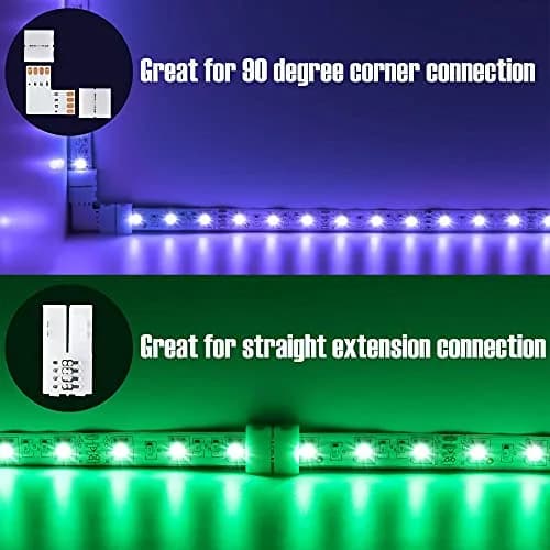 JACKYLED 20Packs 10mm 4-Pin LED Connectors with Clips & L Shape, 22pcs for Strip Lights | Support 72W thumbnail 3