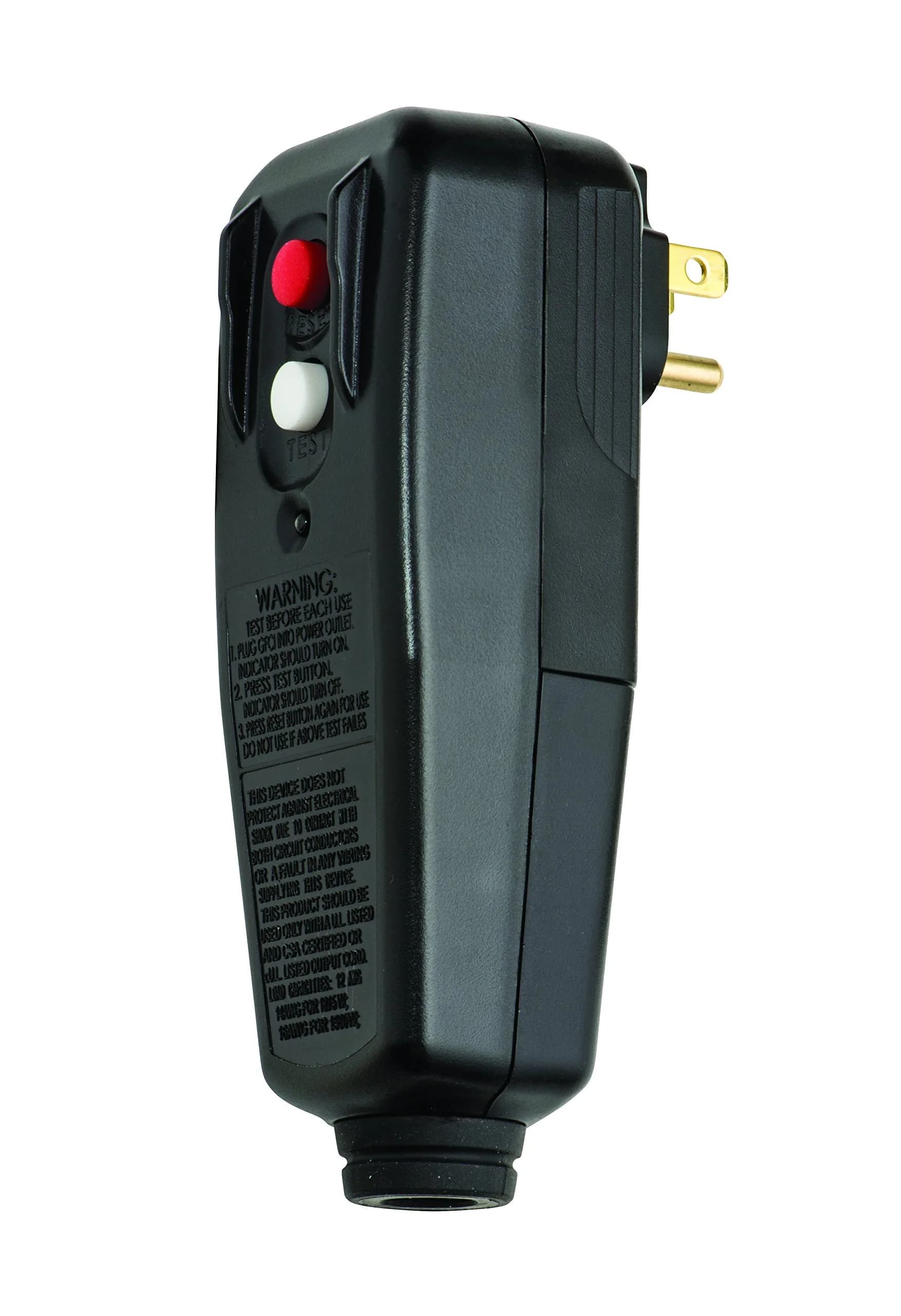 Tower Auto-Reset 15 AMP Right Angle GFCI Plug, Black | UL-Listed Safety