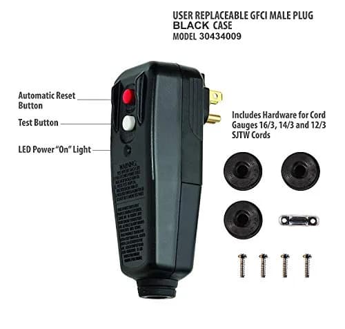 Tower Auto-Reset 15 AMP Right Angle GFCI Plug, Black | UL-Listed Safety thumbnail 2