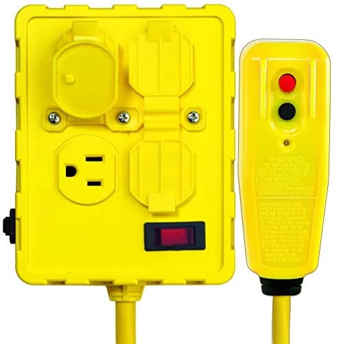 Tower Power Strip 6 Feet Yellow | Auto-Reset GFCI with 4 Outlets, Right Angle, 125V thumbnail 1