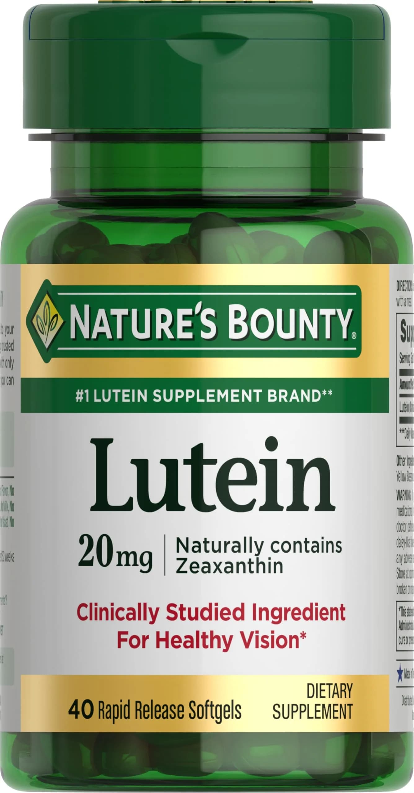 Nature's Bounty Lutein 20 mg Softgels 40 Count (40 Count) | Supports Eye Health with Clinically Studied Ingredient - main product image