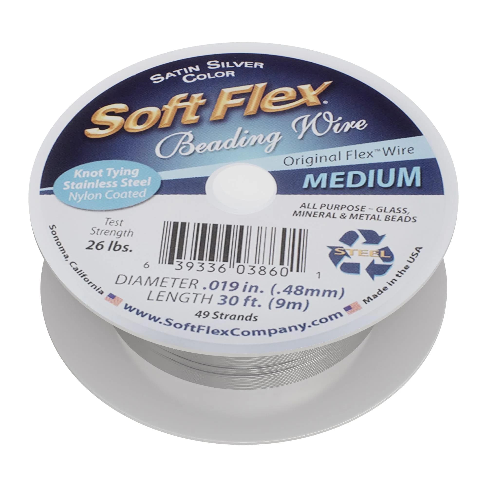 Soft Flex 49 Strand Beading Wire - 0.19mm (0.005 inch) Diameter, 9.14m (30 Feet) Nylon Design Wire | Easy to Knot, Anti-Kink — 30 Feet