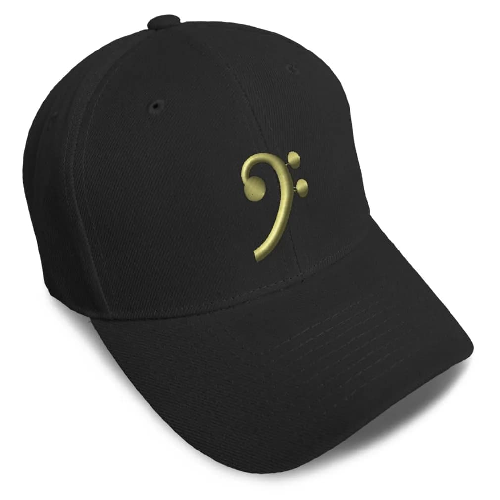 Speedy Pros Baseball Cap Black Bass Clef Gold Embroidery | Unisex Acrylic Dad Hat