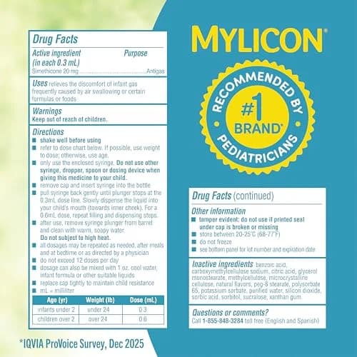 MYLICON Gas Relief Drops for Infants and Babies, Dye Free Formula, 30ml (1 Fl Oz) | Gentle Simethicone for Newborns thumbnail 7