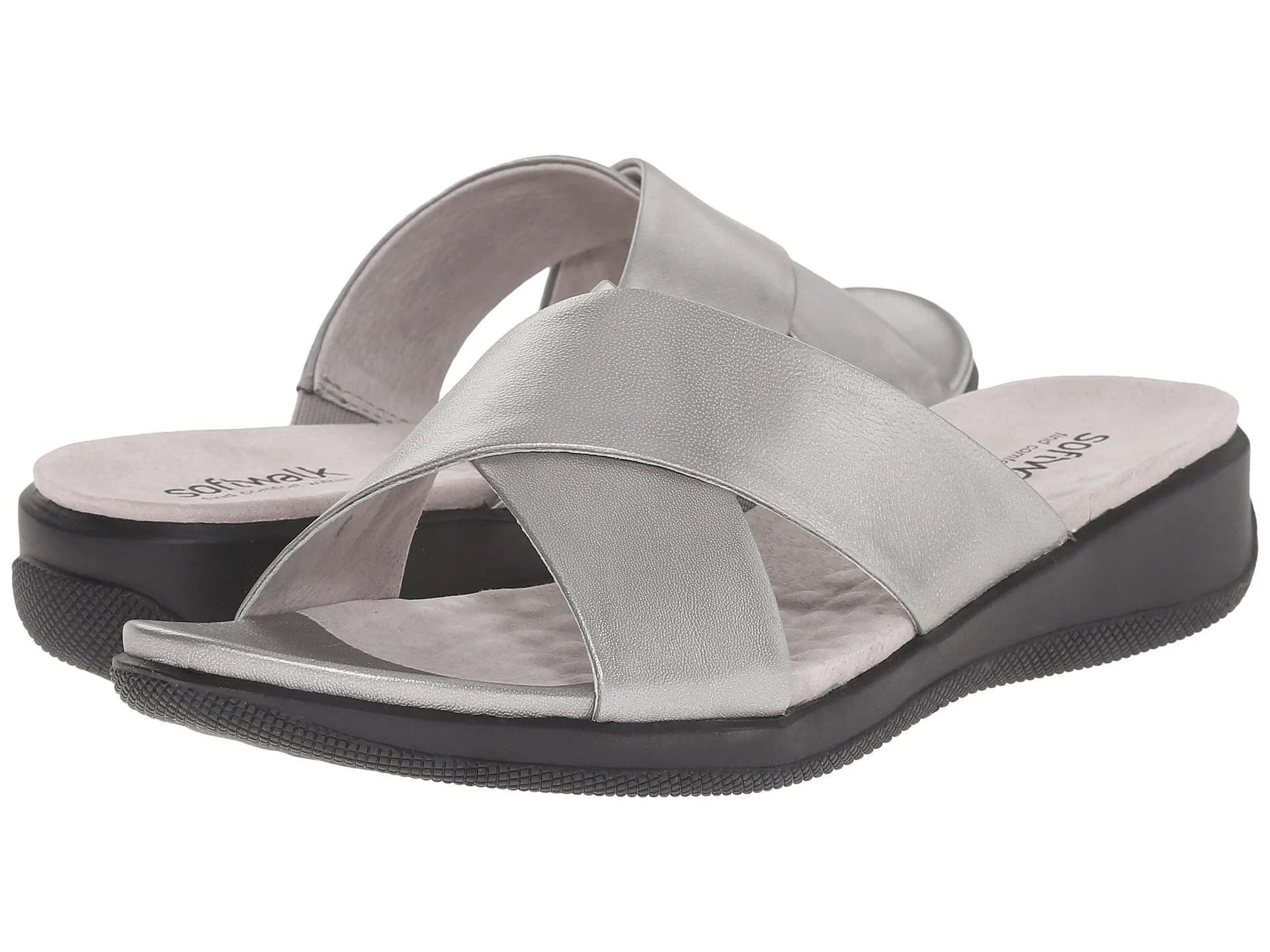 SoftWalk Flat Sandals Pewter Soft Nappa Leather 11 M (B) | Classic Comfort & Style for Women