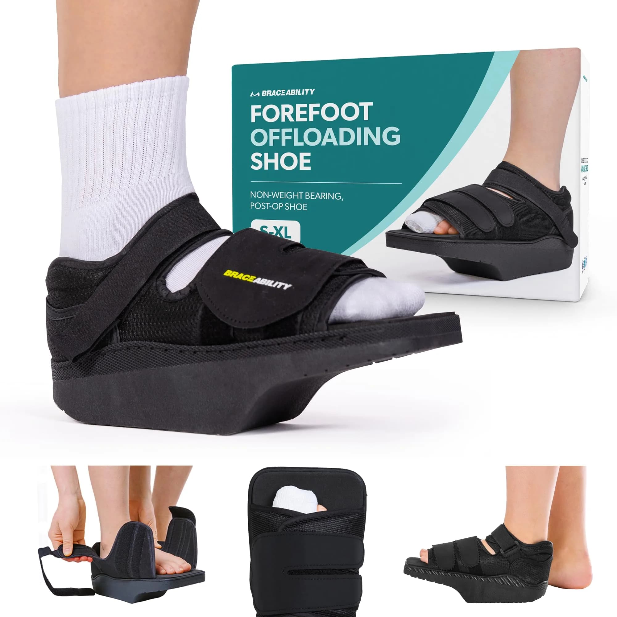 BraceAbility Forefoot Offloading Post-Op Shoe Large | 15-Degree Wedge for Non-Weight Bearing Recovery - main product image