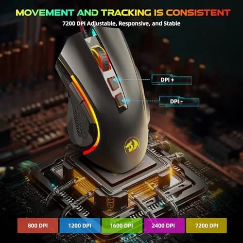 Redragon M602 Gaming Mouse Ergonomic RGB Wired 7200 DPI | Professional Gaming & Office Mouse thumbnail 3