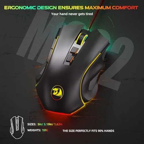 Redragon M602 Gaming Mouse Ergonomic RGB Wired 7200 DPI | Professional Gaming & Office Mouse thumbnail 4
