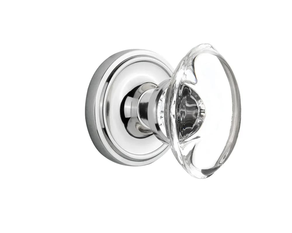 Nostalgic Warehouse Classic Rosette with Oval Clear Crystal Glass Knob, Double Dummy, Bright Chrome | Elegant, Durable Door Hardware