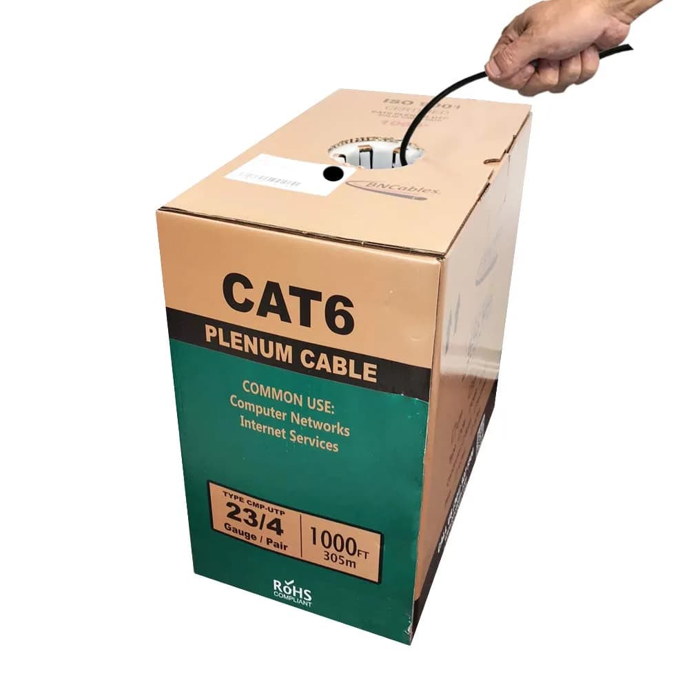 BNCables 550MHZ CAT6 Plenum Cable 1000ft | 23AWG, Pure Copper, PoE++, Certified — Black