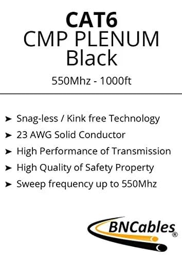 BNCables 550MHZ CAT6 Plenum Cable 1000ft | 23AWG, Pure Copper, PoE++, Certified thumbnail 9
