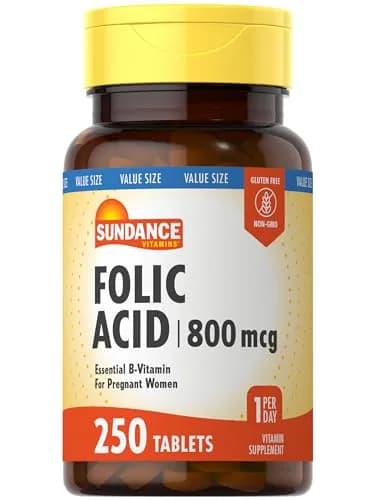 Sundance Folic Acid 800 mcg | 250 Vegetarian Tablets | Essential B-Vitamin for Pregnancy & Wellness thumbnail 1