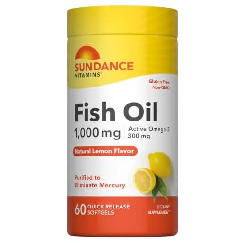 Sundance Fish Oil Omega 3 Supplement 1000mg | Lemon Flavored, 60 Softgels, Purified & Non-GMO thumbnail 1
