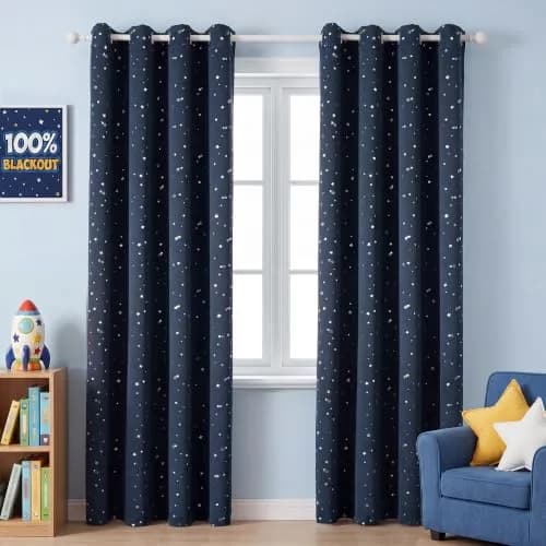 H.VERSAILTEX Blackout Star Curtains for Kids Room 52" W x 96" L Navy | Thermal Insulated, Grommet Top, Thick & Soft thumbnail 1