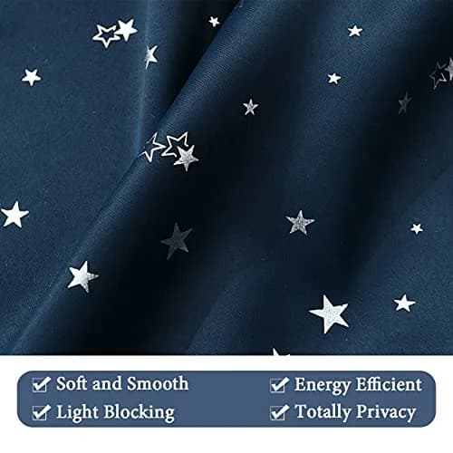 H.VERSAILTEX Blackout Star Curtains for Kids Room 52" W x 96" L Navy | Thermal Insulated, Grommet Top, Thick & Soft thumbnail 5