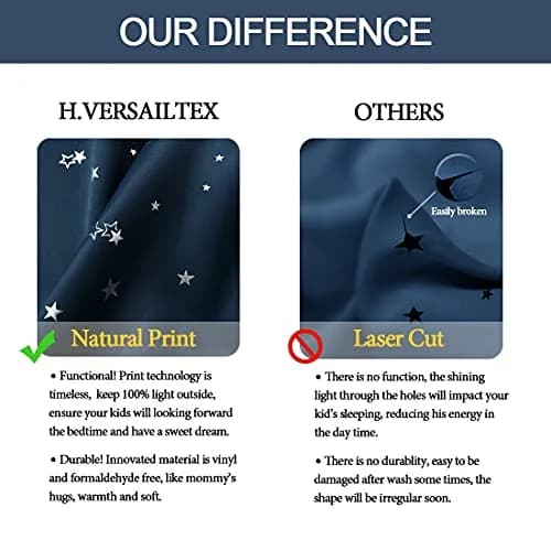 H.VERSAILTEX Blackout Star Curtains for Kids Room 52" W x 96" L Navy | Thermal Insulated, Grommet Top, Thick & Soft thumbnail 6