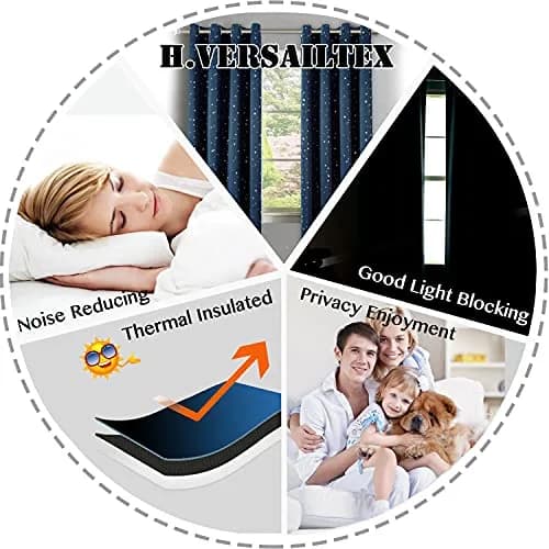 H.VERSAILTEX Blackout Star Curtains for Kids Room 52" W x 96" L Navy | Thermal Insulated, Grommet Top, Thick & Soft thumbnail 8