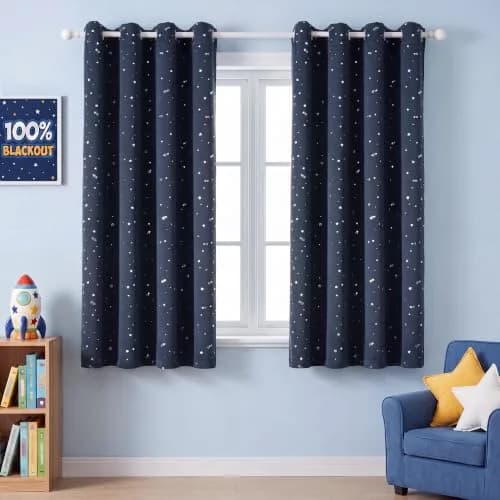 H.VERSAILTEX Blackout Star Curtains for Kids Room Boys Girls 52" x 63" Navy | Thermal Insulated Thick Soft Curtain thumbnail 1