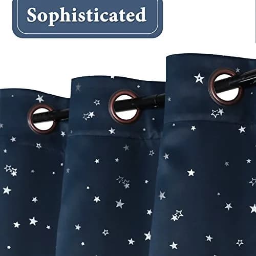 H.VERSAILTEX Blackout Star Curtains for Kids Room Boys Girls 52" x 63" Navy | Thermal Insulated Thick Soft Curtain thumbnail 4