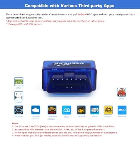 Veepeak Mini Bluetooth OBD2 Scanner Code Reader for Android | Vehicle Scan Tool thumbnail 2
