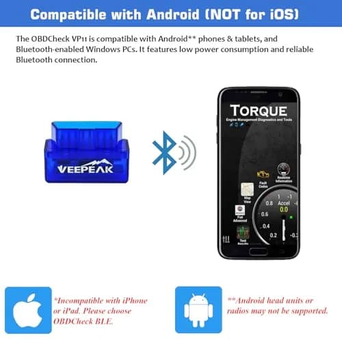 Veepeak Mini Bluetooth OBD2 Scanner Code Reader for Android | Vehicle Scan Tool thumbnail 3